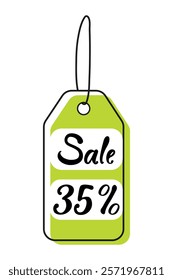 Bright green sale tag with 35 percent discount displayed prominently in a minimalistic style