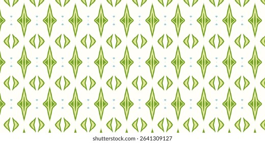 Bright green seamless tribal pattern on white background, ideal for fresh and eco-friendly designs. Perfect for fabric or packaging.
