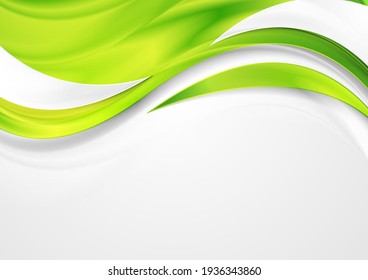 Bright green shiny glossy waves abstract background  Vector design