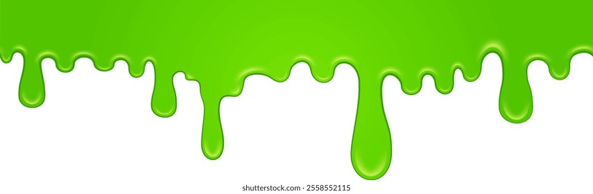 Bright green slime dripping down on a white background, creating a vibrant and gooey visual effect, perfect for halloween or any project needing a touch of playful slime