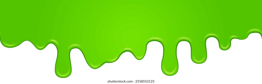 Bright green slime dripping down a white background, creating a gooey, sticky effect perfect for halloween themes and adding a fun, monstrous touch