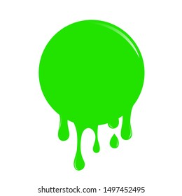 Bright green slime drips and blots set isolated on white background. Dripping slime. Green dirt splat, goo dripping splodges of slime. Halloween ooze, mucus isolated.