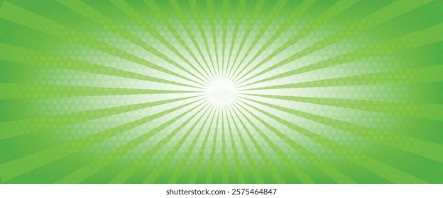 Bright green spiral rays background. Comics, pop art style