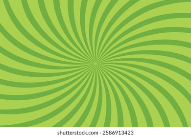 Bright green spiral rays background. Comics, pop art style. Vector,