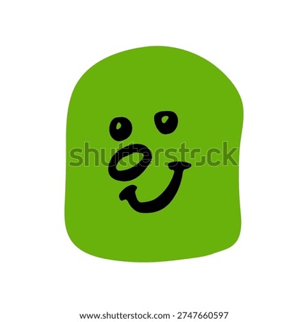 bright green square character with a good-natured smiling facial expression, representing positive emotions, joy, and creative emoji design