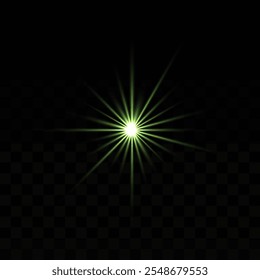 Bright green starburst light on a dark background, radiating sharp rays for a glowing and dynamic abstract effect.