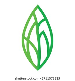 Hellgrünes stilisiertes Blattlogo-Designelement, abstraktes Natursymbol mit innerer Venenstruktur