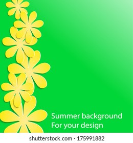 bright green summer background with yellow paper flowers