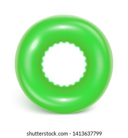Bright green swimming circle. Inflatable rubber toy for child safety. Realistic summer illustration. Lifebuoy. View from above. Isolated on white background Vector illustration