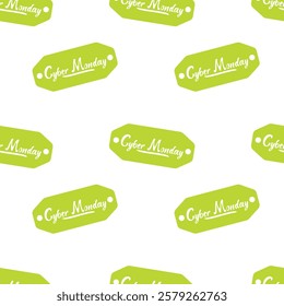 Bright green tags with Cyber Monday text create a festive pattern for online shopping events