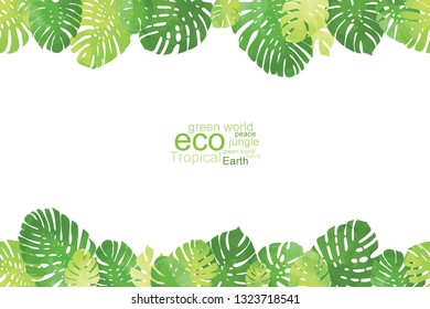Bright green tropic borders, frame, universal element for your design white isolated