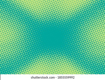 Bright green with turquoise comic book pop art background with halftone effect, dotted backdrop vector illustration