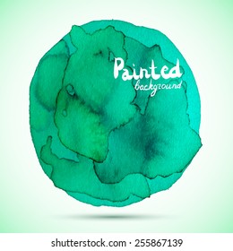 Bright green and turquoise watercolor painted vector stain