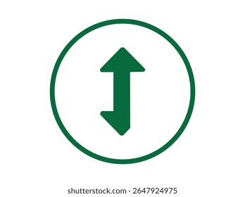 Ícone de seta para cima verde brilhante no plano de fundo branco। símbolo de seta verde vibrante apontando para cima delimitado por um círculo em uma planície। Ícone de seta dupla para baixo em um círculo, seta, para cima, verde, círculo, ícone, 