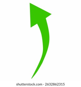 Bright green upward curved arrow on a clean white background. This modern, bold design symbolizes growth, progress, direction, and success—perfect for infographics, business, or web design.