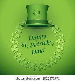 bright green vector background with clovers and hat - saint patricks day