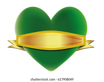 A bright green vector heart for the environment with a removable banner.