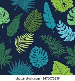 Bright green vector pattern Blue tropical seamless background Monstera leaves wallpaper