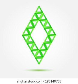 Bright green vector symbol made of triangles - abstract rhombus shape icon