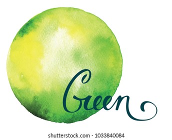 Bright green vector watercolor background with isolated lettering.