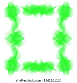 bright green watercolor blurred cloudscape frame border pattern with peaks, vector illustration