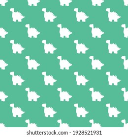 Bright green and white dinosaurs seamless pattern vector. Funny white dinos silhouettes on vibrant green background pattern. Simple dot pattern for kids appears, wallpapers, wrapping, textile and more