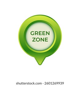 Bright green zone icon featuring a circular shape with a downward arrow, symbolizing eco-friendly area.