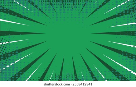 Bright green-yellow gradient abstract background. Green comic sunburst effect background with halftone. Suitable for templates, sales banners, events, ads, web, and page.