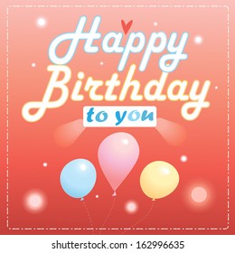 bright greeting card for birthday with an inscription and balls on a red background 