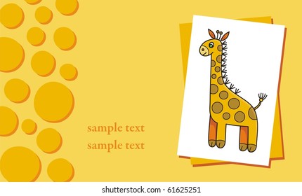 Bright greeting card depicting a giraffe in the orange colors