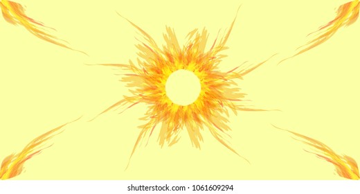 Bright greeting card with sun and rays of light for congratulations or cloth. Light background with rays of sunlight.