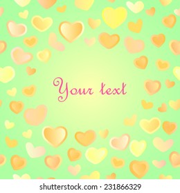 Bright greeting card with yellow hearts. 