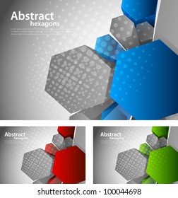 Bright grey background with 3d color hexagon