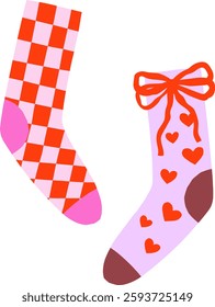 Bright groovy isolated socks vector illustration. Hand drawn funny simple Valentine graphic