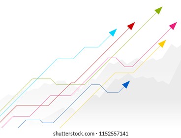 Bright growing financial graph design with arrows. Vector tech background