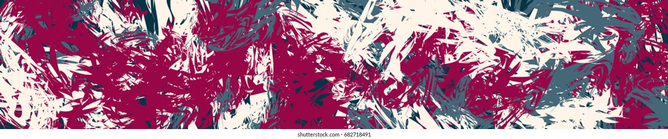 Bright Grunge Banner. Colorful Background with Pink, Beige and Blue Brushstrokes. Crazy Abstract Design. Psychedelic Vector Illustration. Horizontal Rectangle