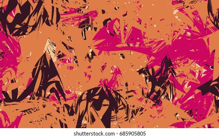 Bright Grunge Banner. Colorful Background with Pink, Orange and Burgundy Red Brushstrokes. Crazy Abstract Design. Psychedelic Vector Illustration. Horizontal Rectangle