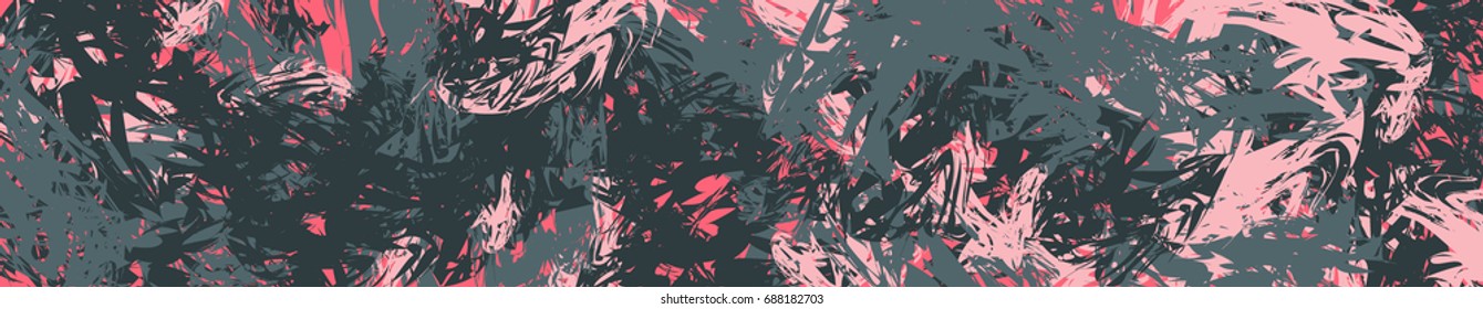 Bright Grunge Banner. Colorful Background with Taupe, Grey, Pink and Fuchsia Brushstrokes. Crazy Abstract Design. Psychedelic Vector Illustration. Horizontal Rectangle