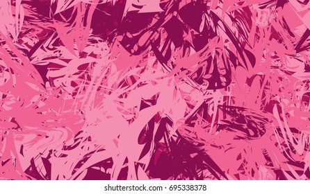 Bright Grunge Banner. Colorful Background with Pink and Fuchsia Brushstrokes. Crazy Abstract Design. Psychedelic Vector Illustration. Horizontal Rectangle