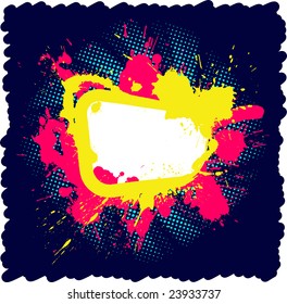 Bright grunge blank frame with splashes and halftones