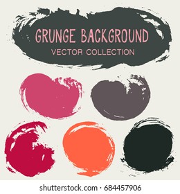 Bright grunge brush stroke background vector collection, set paint dab graphic design elements. Banner, tag or label backgrounds band of seven elements.