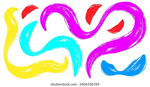 Bright Grunge scribble wallpaper print with squiggles and wavy brushes bold lines. Charcoal drawn curved strokes and marker wavy lines. Organic rough smears banner pattern