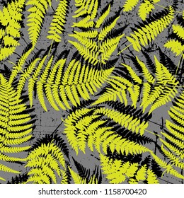 Bright grunge summer fern leaves pattern