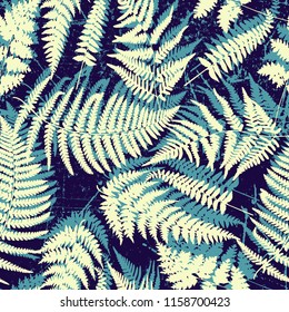 Bright Grunge Summer Fern Leaves Pattern