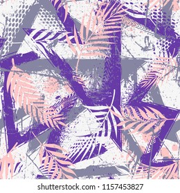Bright grunge summer palm tree leaves pattern