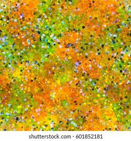 Bright grunge texture with dots. Splattered background with confetti for greeting card, wrapping, fabric. Shiny seamless pattern