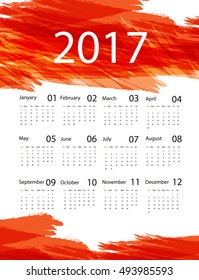 Bright grungy 2017 vector calendar design. Elements for your work. Eps10