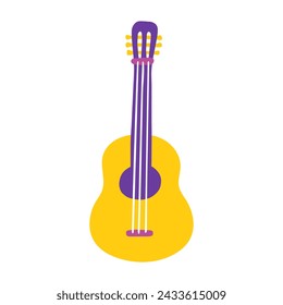 Icono de guitarra brillante. Ilustración de instrumento musical dibujado a mano plana vectorial en estilo de dibujos animados