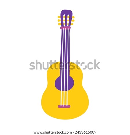 Bright guitar icon. Vector flat hand drawn musical instrument illustration in cartoon style