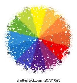 Bright halftone color wheel made from dots